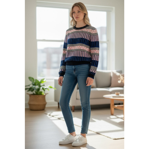 Diane Von Furstenberg Blue Pink Striped Crew Neck Sweater XS - Picture 2 of 5